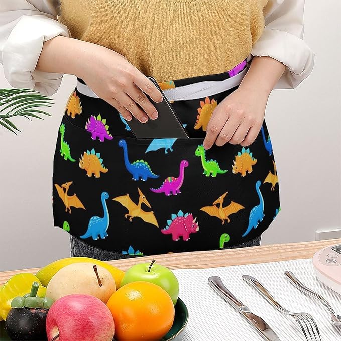 Unisex Apron for Cooking Server Waitress Half Waist Apron with 3 Pockets