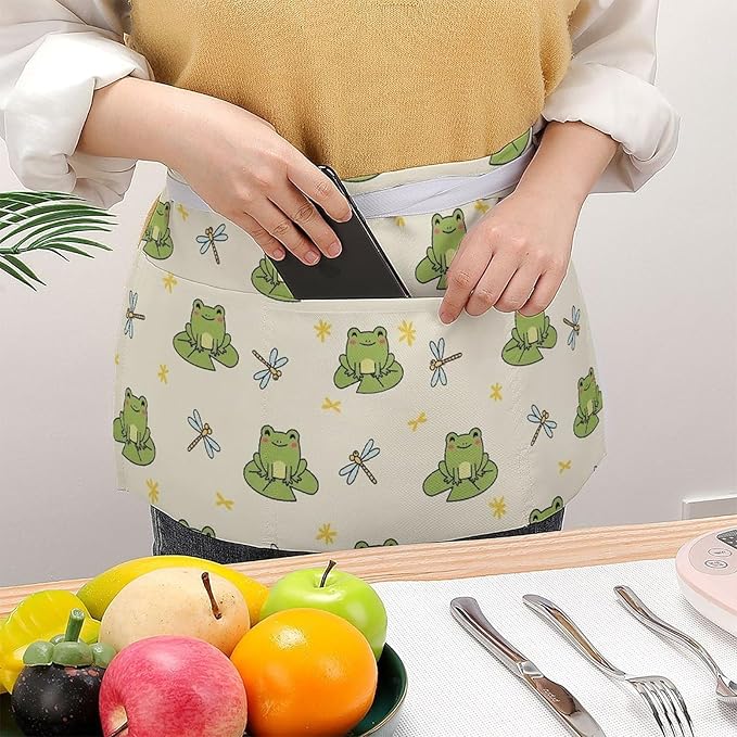 Server Apron with 3 Pockets Waist Waiter Waitress Half Apron Short Aprons