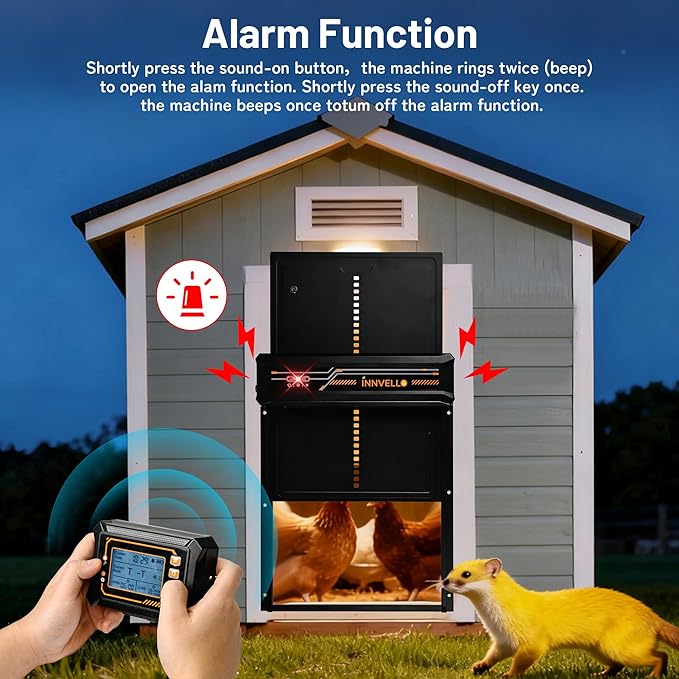 Automatic Chicken Coop Door, Solar Powered with Remote Control, Timer & Light Sensor, Anti-Pinch Safety for Chicken Run & Duck Coop