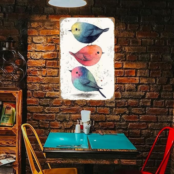 Vintage Tin Sign Watercolor Birds Wall Decor Nursery Birds Print Cute Wall Decoration Birds Nursery Animals Tin Sign Poster Home Bar Plate Wall Decor Birds Metal Tin Sign 12x8 Inch