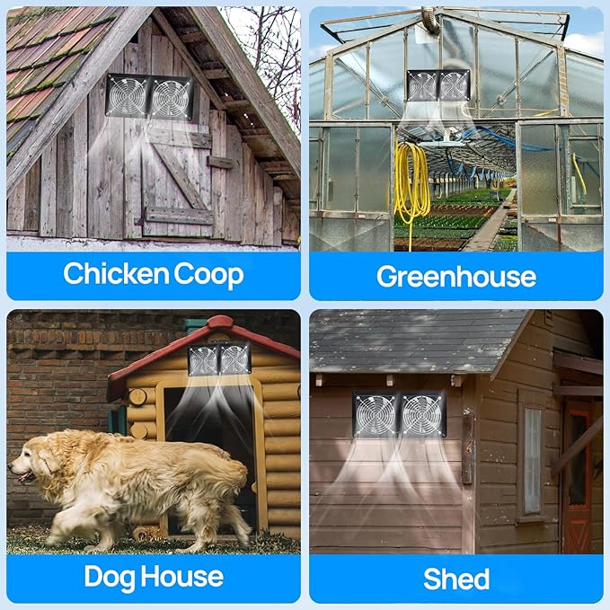DC HOUSE 20W Solar Fan Powered Exhaust Fan for Chicken Coops, Greenhouses, Sheds, Pet Houses, and Windows - Waterproof and Plug Play Easy Connector Max Applicable Space 880ft3 (25 m3)
