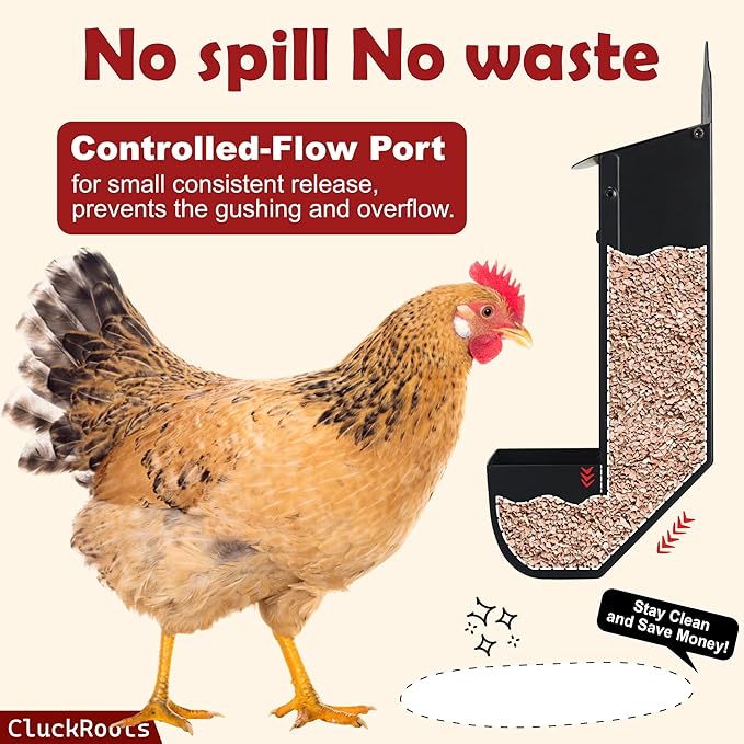 CluckRoots Chicken Grit and Oyster Shell Feeder Combo, No-Spill Weatherproof Heavy-Duty Design, Lift-Off Wall-Mounted Metal Dispenser w/View Window, Chicken Coop Accessories Gifts for Lovers Women