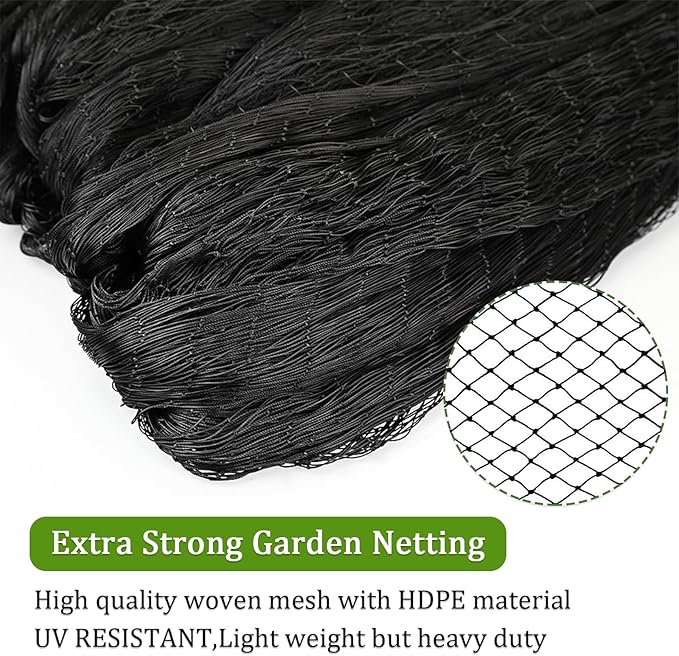 Garden Bird Net, 13 X 40 Feet Heavy-Duty Poultry Bird Net, with 50 Straps and 10 Staples, Used for Fruit Trees, Plants, Vegetables, and Garden Nets Against Birds and Deer