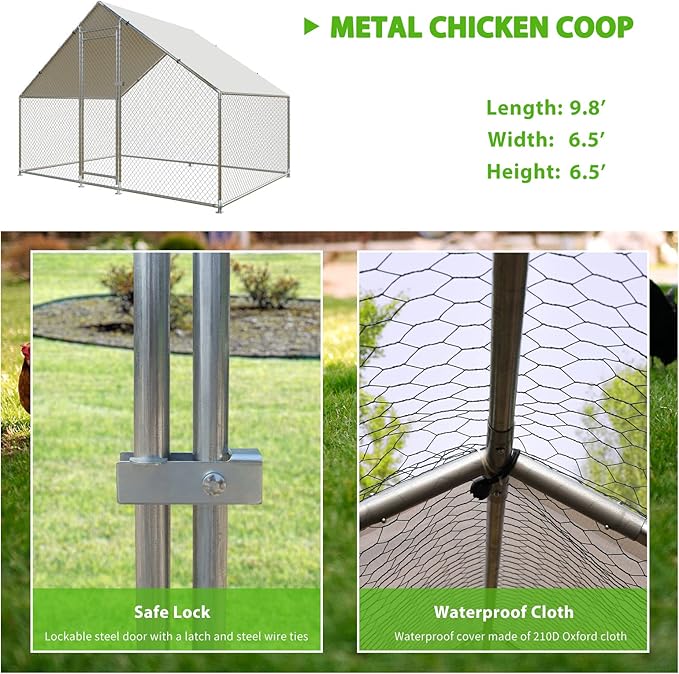 Large Metal Chicken Coop Walk-in Poultry Cage with Water-Resident and Anti-UV Cover Duck Rabbit Cat House Outdoor Chicken Run Pen with Spire Shaped Cage
