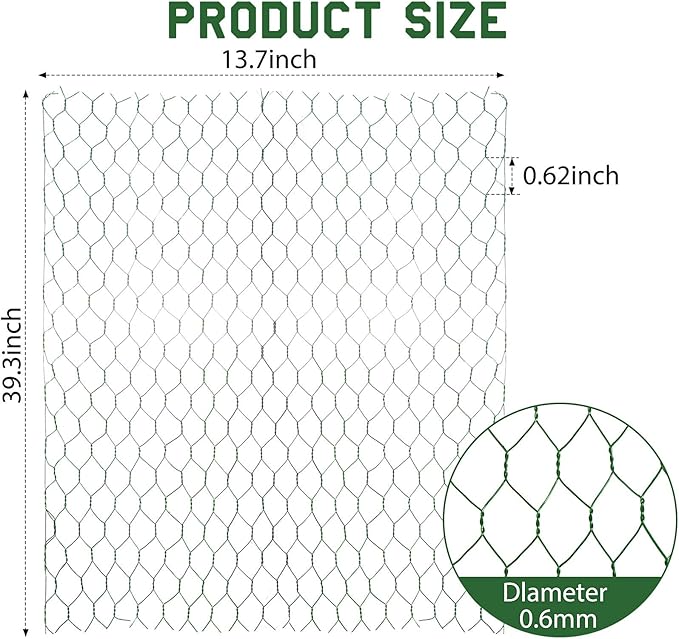 SATINIOR Chicken Wire Fencing 13.7 x 80 Inches Chicken Wire Frame Mesh for Floral Arrangements Fence Garden Poultry Netting Galvanized Hexagonal Metal Roll for Craft Work Garden (Green)