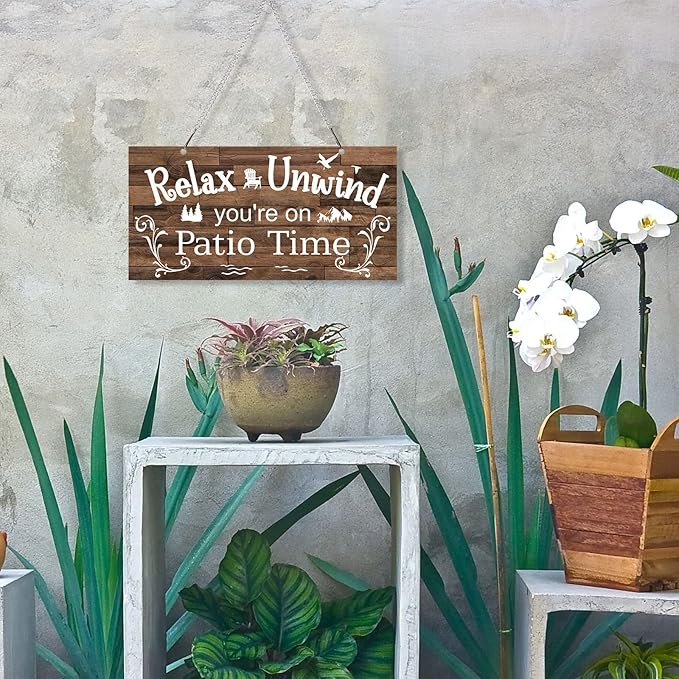 Hotop Patio Decor Patio Sign Decorations Outdoor Metal Porch Wall Decor Rustic Farmhouse Wall Art for Backyard Porch Balcony Gazebo Accessories(10 x 5",Brown)
