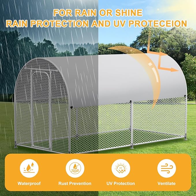 Large Metal Chicken Coop, Walk-in Chicken Run for Yard with Waterproof UV Cover, Rounded-Top Poultry Cage for Quails, Ducks, Geese and Rabbits, 9.8 x 6.6 x 6.8 ft