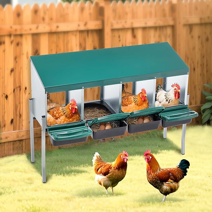 Nesting Box for Chickens Laying Eggs,Roll Away Chicken Nesting Boxes with Legs,4 Compartment Wall Mountable Metal Chicken Nesting Box,Roll Out Nesting Boxes for Hens,Green