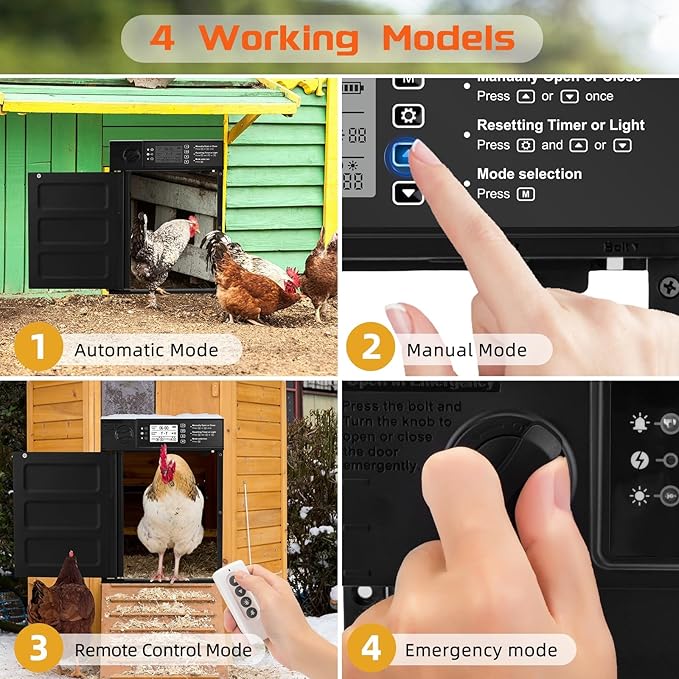 Automatic Chicken Coop Door Solar Powered, Cold Weather Electric Chicken Door Large Size Aluminum Door with Light Sensor & Timer with Power Off Emergency Mode Black