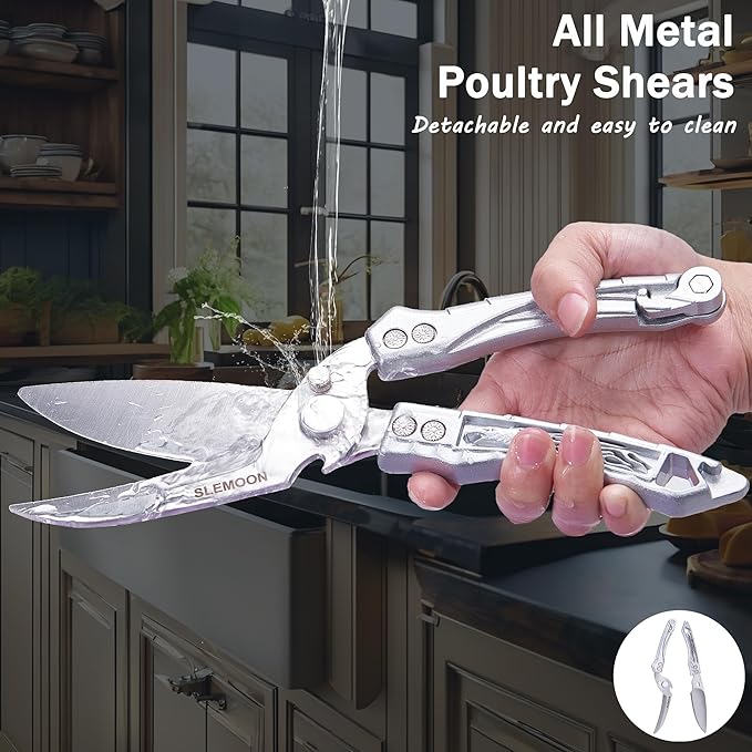 Kitchen Shears Heavy Duty Poultry Shears for Bone,Chicken,Turkey,Meat,Fish and Pizza Cutting Board Kitchen Scissors All Purpose for Food Ideal for Chef and Home Cooking,Dishwasher Safe Silver