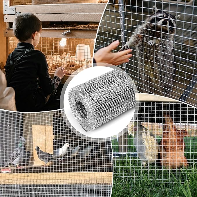 Hardware Cloth 1/4 Galvanized Wire Mesh Roll 8" x 20' (23 GA) - Chicken Wire Fence for Pens, Coops, Rabbit/Snake Fences, Poultry Enclosures, Crafting, and Screen Mesh