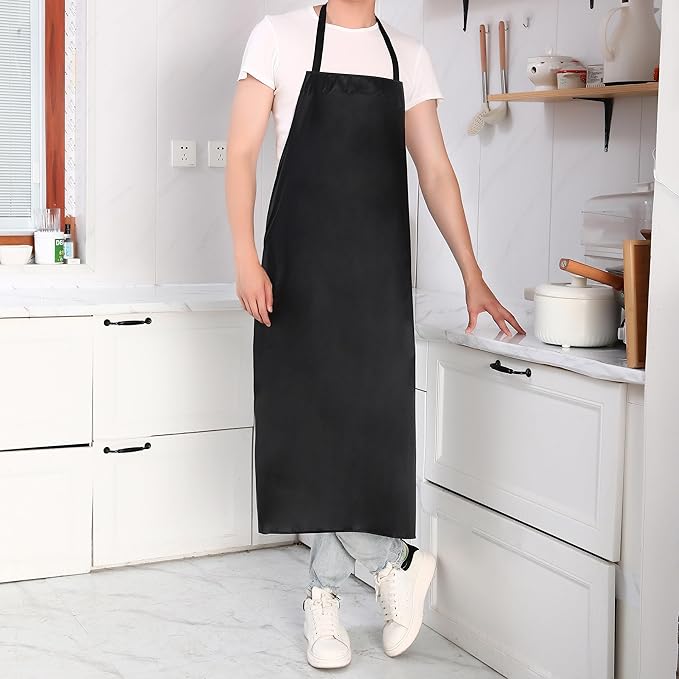2 Pack Extra Long Bib Apron Set, Waterproof and Durable, Large Size 43.3x28.7 Inch, Black PVC Vinyl Coated, Ideal for Dog Grooming, Dishwashing, Butcher, Labs, Carpentry Work and Workshops