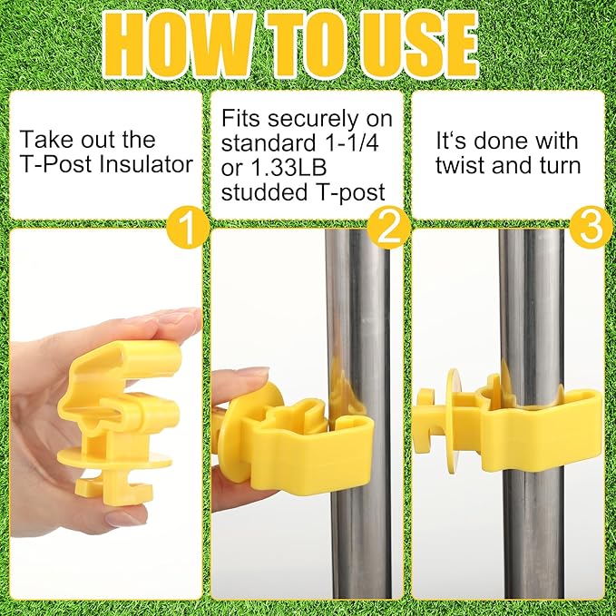 Kanayu 52 Pcs Electric Fence Kit Include 3366 ft Poly Wire 25 Black Fence Ring Insulators 25 Yellow T Post Insulators Socket Tool for Pet Animal Horse Cattle Livestock Pasture