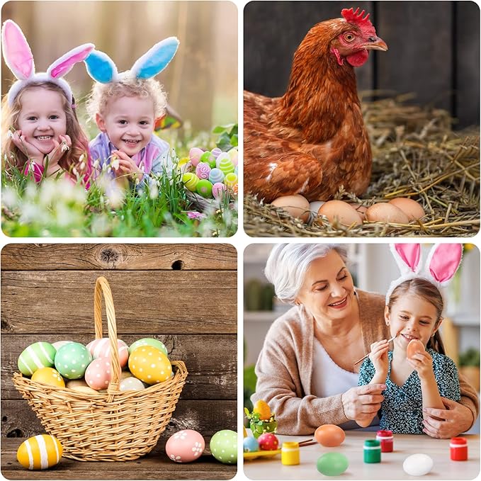 YunKo 6Pcs White Wooden Easter Eggs Fake Wooden Easter Eggs for Crafts Home Decor Great for DIY Decorations