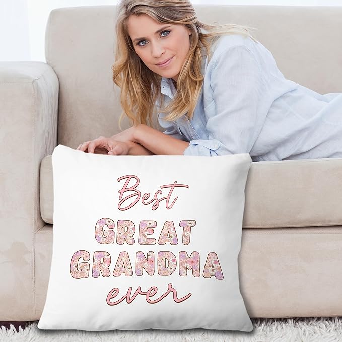 Great Grandma Gifts Pillow Covers 18x18, Best Great Grandma Gifts for Birthday Mother's Day, Best GG Grand Mother Ever Pink Floral Throw Pillow Covers for Couch Bed Home Bedroom Living Room