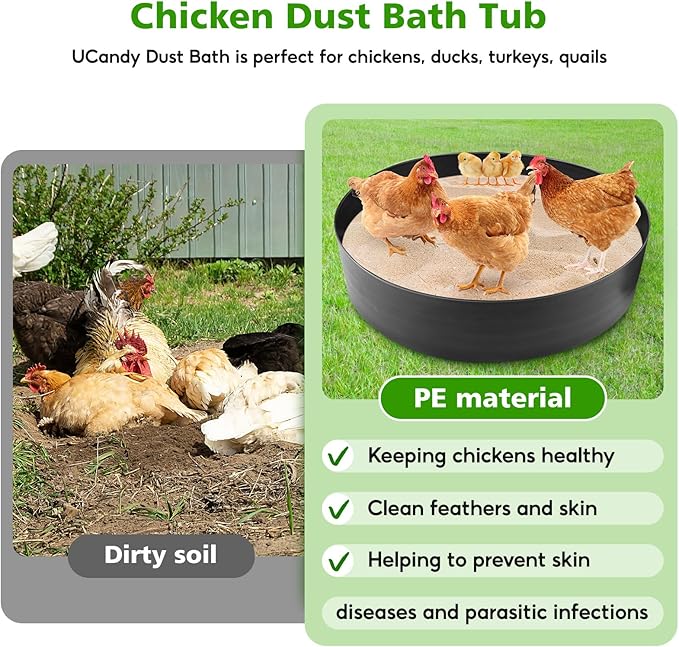 Chicken Dust Bath Tub, 40''D x 5.9''H Bottomless Design, PE Material, Adjustable Dust Bath for Chickens, Chicken Coop Cleaner Container,Essential Chicken Coop Accessory