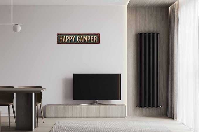 Vintage Tin Happy Camper Sign Retro Metal Sign Suitable For Camp Field - Multi-Purpose For Outdoor Use Plaque 4x16 Inch