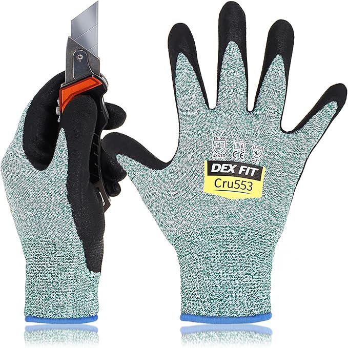 DEX FIT Level 5 Cut Resistant Gloves Cru553, 3D-Comfort Fit, Firm Grip, Thin & Lightweight, Touch-Screen Compatible, Durable, Breathable & Cool, Machine Washable; Green XS (6) 1 Pair