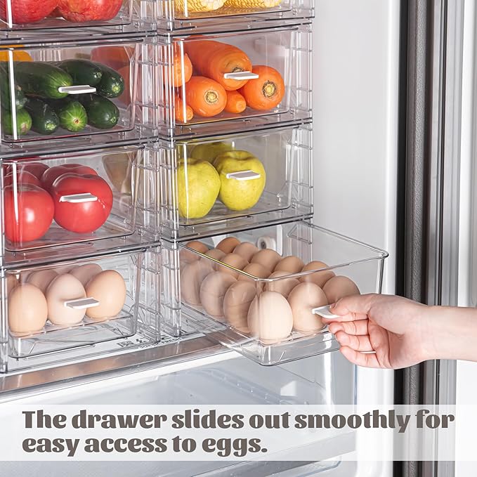 BPA-Free Egg Storage Drawer - Stackable Refrigerator Egg Holder, 2 Pack, 36 Egg Tray.