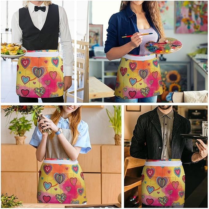 Short Aprons for Servers Unisex Chef Works Waitress Apron with 3 Pockets