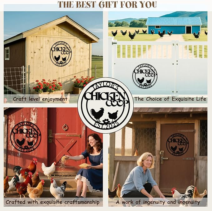 Personalized Chicken Coop Sign – Custom Metal Name Farm Sign, Outdoor Hen House Décor, Rustic Garden Lawn Plaque, Customizable Chicken Farm Sign with Name & Established Date, Unique Gift