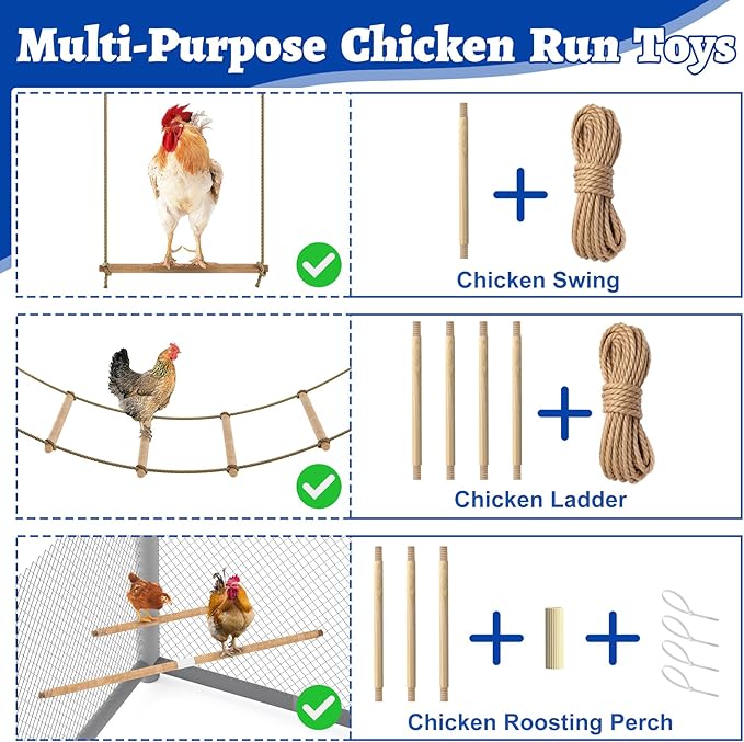 Chicken Roosting Perch Chicken Ladder Chicken Swing for Coop, Adjustable Length Chicken Roosting Bars for Poultry and Chickens, Chicken Run Toys Accessories, Easy to Install & Clean