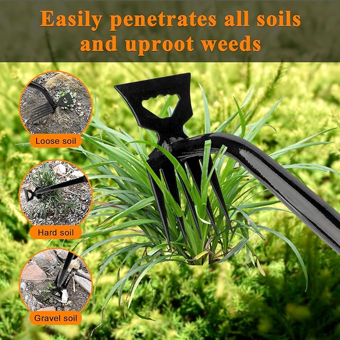 Weed Puller Tool, New Durable Garden Hand Weed Tool with Rubber Handle, Enhanced Weed Remover Tool, 5 Teeth Manganese Steel Forged Hand Weeder for Vegetable Gardening, Backyard, Farm, Planting
