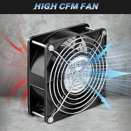AC Axial 110V 120V 120mm x 38mm Dual Ball Big Airflow Fan for DIY Window Exhaust, Kitchen, Chicken Coop Ventilation, Electric Radiator, Greenhouse, Small Box Cooling