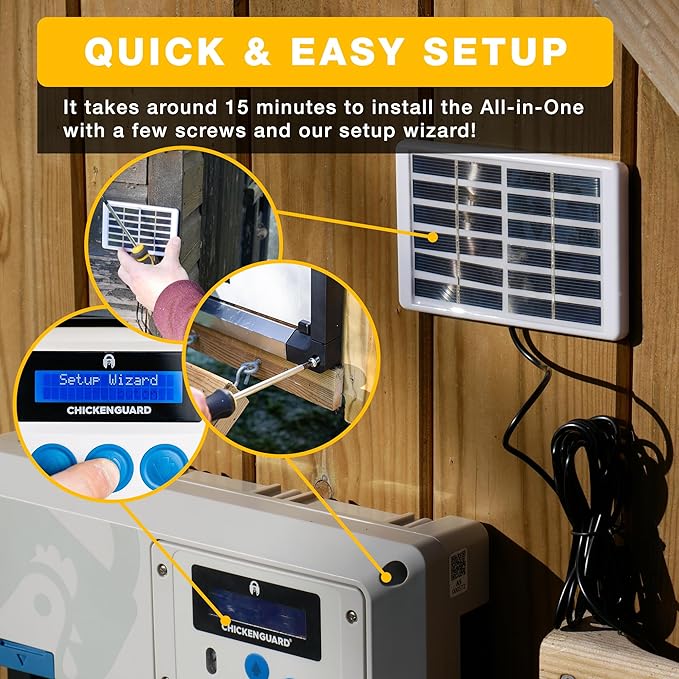 ChickenGuard Automatic Chicken Coop Door Opener, Solar/Battery Powered Poultry Door, Timer/Light Sensor Control, Predator Protection, Anti-Pinch Safety, Winter Mode, Easy Install (Green + Solar Kit)