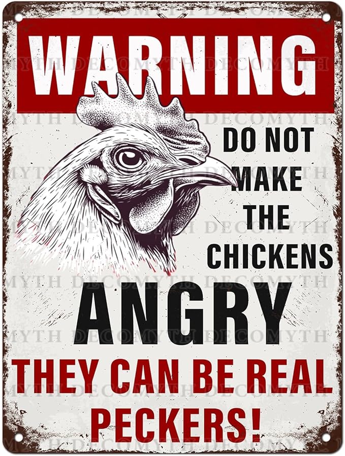 Chicken Coop Vintage Metal Tin Sign Warning Do Not Make The Chickens Angry Funny Outdoor Sign for Farm Wall Decor 12 * 16inch