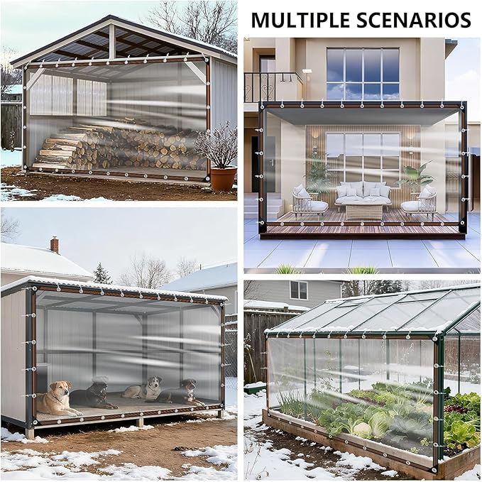 Clear Vinyl Tarps with Grommets 7x17 FT Heavy Duty Waterproof Cover Transparent PVC Vinyl Sheets Protect from Wind, rain and Snow for Chicken Coop, Patio, Greenhouse, and Outdoor Gear Protection