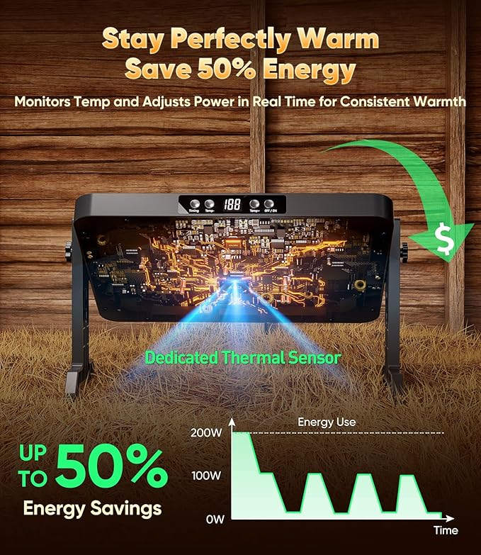 Smart Brooder Heating Plate, 2-in-1 Chicken Coop Heater & Chick Brooder, 200W Rapid Radiant Heat with Adjustable Temp 86~194℉ & Timer & Height & Angle, Peck-Resistant Power Cord, ETL/UL Certified Safe