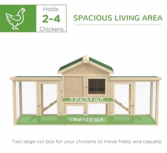 PawHut 80" Chicken Coop, Wooden Outdoor Chicken Cage Hen House with Nesting Box, Double Runs, Removable Tray, Ramps, for Backyard