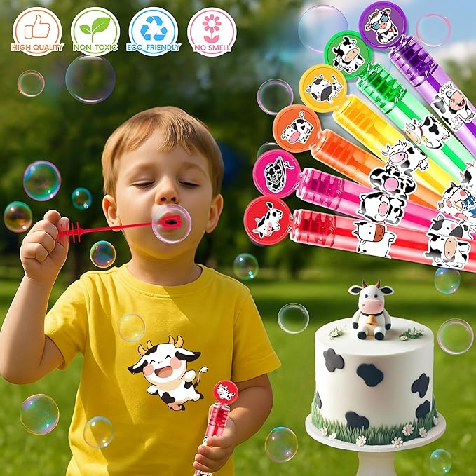 Cow Party Favors for Kids – 24PCS Farm-Themed Mini Bubble Wands, Great for Birthday Supplies, Pinata Fillers, Goodie Bags & Classroom Rewards