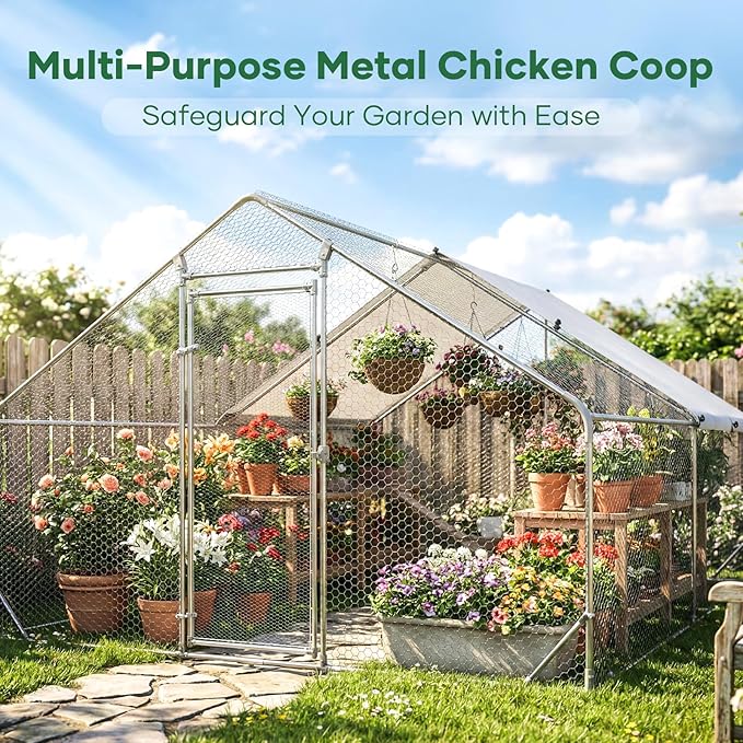Metal Chicken Coop with Runs for Yard with Cover Waterproof Quail Coop Walk in Duck Coop, Chicken Pen House Cage gallinero para gallinas with Security Lock for Outdoor Farm Rabbit Run 19x9.2x6.5ft