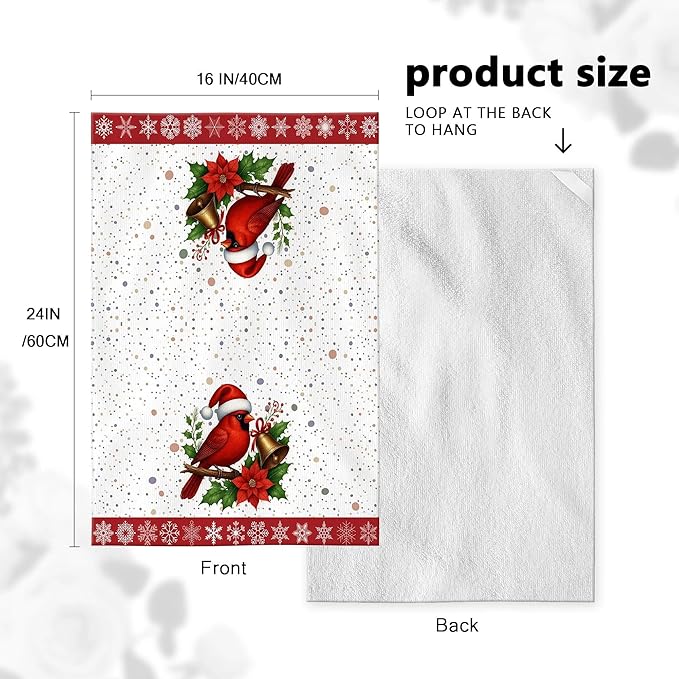 Christmas Kitchen Towels, Cardinal Winter Kitchen Decor Dish Towels Set Of 4, Cardinal Gifts for Women Friends Mom Wife, Absorbent Holiday Tea & Hand Towel Dish Cloths for Drying Baking Cooking