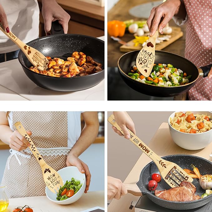 Wooden Birthday Gifts for Mom - Cooking Spoon,Mom Gifts from Daughters I Love You Mom,Engraved Bamboo Kitchen Cooking Utensils Set Gifts, Gift for Mom from Daughter, Son, Mothers Day for Mom