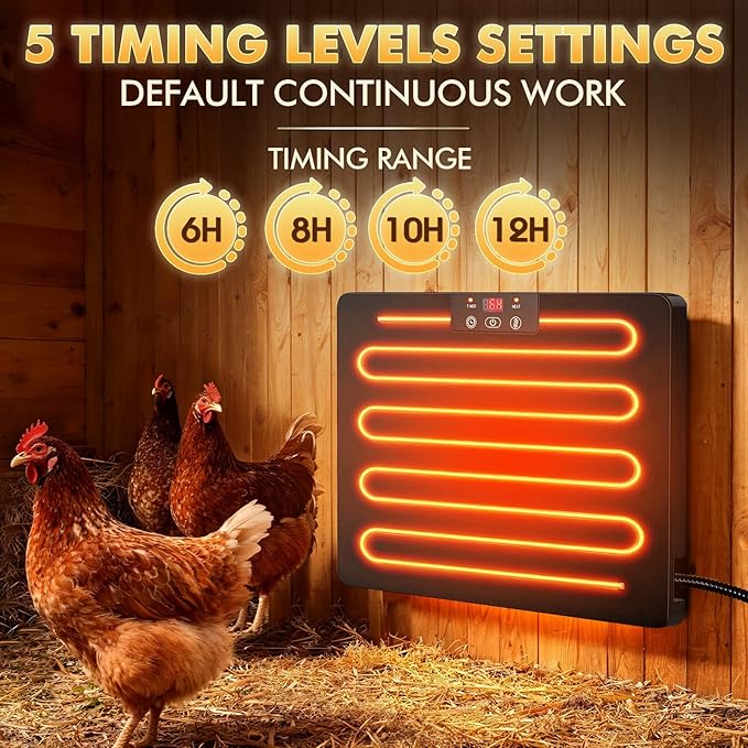 Smart Chicken Coop Heater, 200W Chicken Heater with Adjustable Temperature & Timer Controller, Radiant Heat Flat Panel Chicken Warmer Chicken Coop Heaters Inside for Winter Chicks Poultry Pet