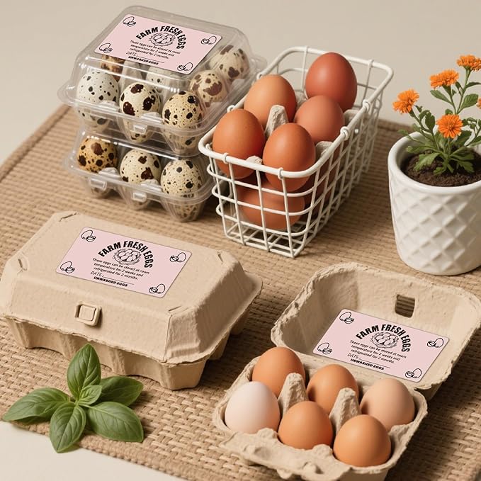 60Pcs 4 x 2 Inches Farm Fresh Egg Carton Sticker with Collected Date Self Adhesive Writable Fresh Egg Labels Packaging Tags for Box Containers Business Farmhouse Market Supplies