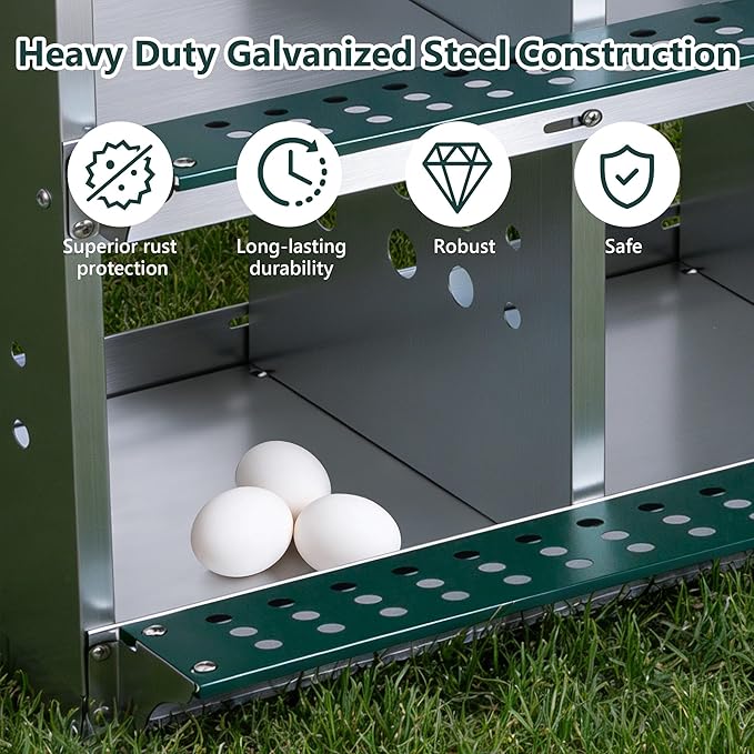 10 Compartment Nesting Boxes for Chickens with Large Vented Holes Roll Away Nesting Boxes Wall Mountable Laying Box Indoor & Outdoor Use Easy Egg Collection for Chicken Coop, Backyard, Farms, Green