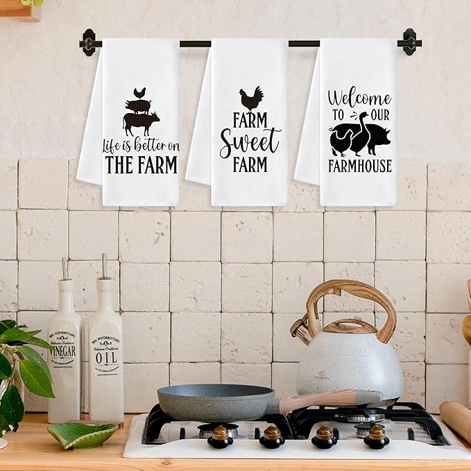 GROBRO7 Farm Animals Hand Towel - 6Pcs Sweet Farm Chicken Cow Pig Pattern Rustic Kitchen Dishcloths Set Polyester Soft Towels for Farmhouse Home Bathroom Dining Decor Housewarming Gifts