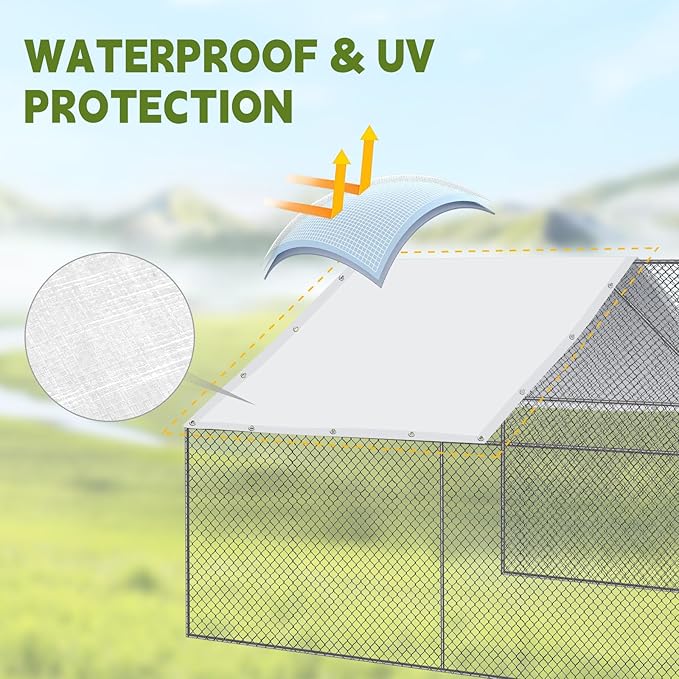 VitalCozy 1 Set Chicken Coop Cover 11. 5 x 6. 6 ft Metal Chicken Cooper Cover Waterproof with 25 Pcs Ball Bungees Cords Sun Resistance for Outdoor