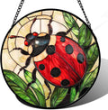 Stained Glass Window Hanging - Red Seven-Spotted Ladybug Sun Catcher for Door Home Decor Insect Suncatcher Christmas Mother's Day Birthday Gifts for Women Men Mom Nana 6.3 in