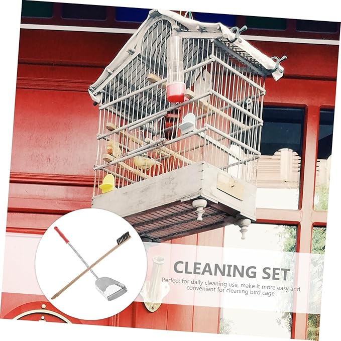 BESPORTBLE 2pcs Parrot Cage Cleaning Tool Set Brush and Shovel for Pet Bird Care for Pets Create Living Environment Selection