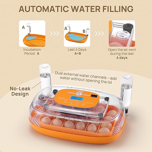 TURBRO 24 Egg Incubator with Automatic Egg Turning, Incubator for Hatching Eggs with Auto-Temperature and Humidity Control, Egg Candler, for Chicken, Duck, Quail, Use in Farm, Home, Classroom, Lab