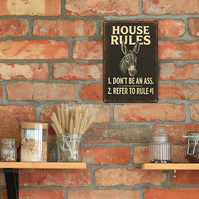 Funny Bar Signs for Home Bar Decor, Vintage Man Cave Wall Decor, Metal House Rules "Don't Be An Ass" Sign, Cool Things for Your Bar, Game Room, Garage, Kitchen, Bar Gifts for Men - 8x12 Inch