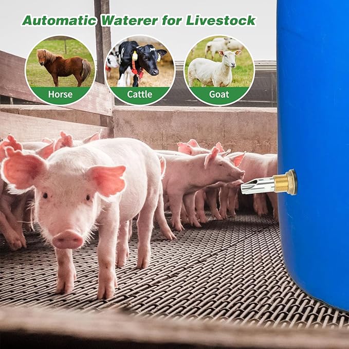 4 Pcs Pig Waterer Nipples for Barrel Kit, Stainless Steel Hog Waterer Nipples Automatic Pig Nipple Water Drinker Feeder Water System with Brass Tank Connector Kit for Piglets Goat