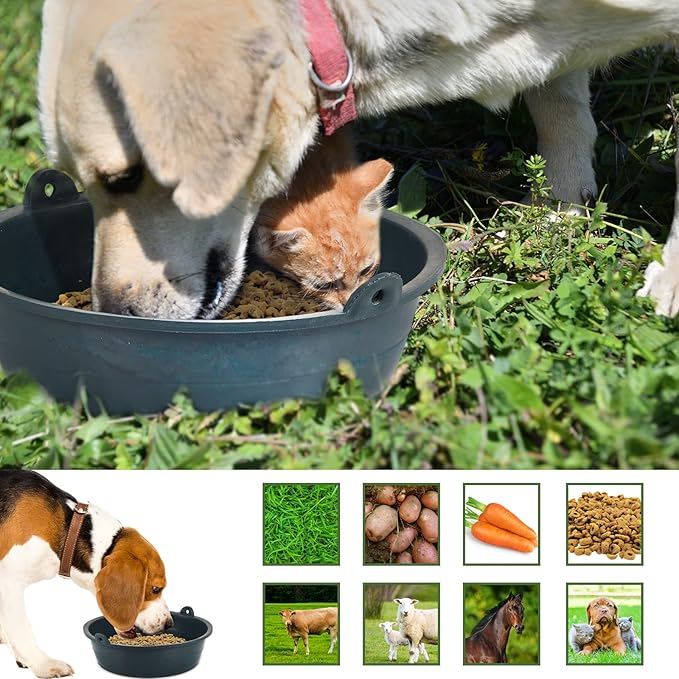 Sadnyy 10 Pcs Feed Pan 0.75 Gallon/3 Quart Utility Horse Feed Bucket Livestock Feeder Tubs Ox Tendon Bowl for Horses Dog Cats Goats Chicken Dust Bath
