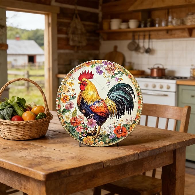 Rustic Chicken Coop Hen Round Metal Tin Sign Vintage Farmhouse Kitchen Wall Decor for Home Garden Outdoor Wall Art Retro Plaque 8 Inch