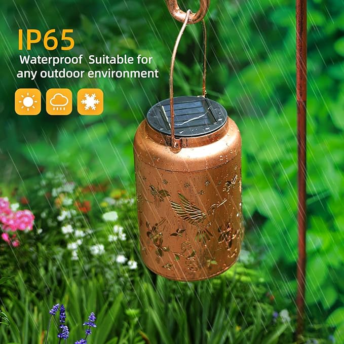 Hummingbird Solar Lanterns Outdoor Waterproof Hanging Solar Lights Metal Decorative LED Lanterns Outside Birthday Gifts for Women Men Mom Decor for Garden,Yard,Patio,Lawn 2Pack